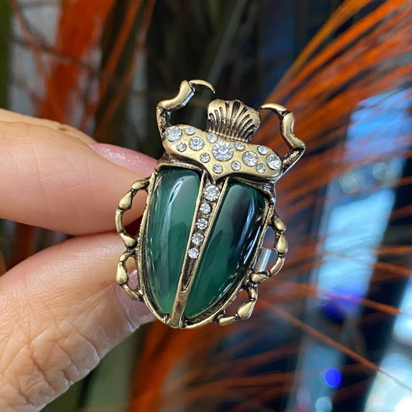 Vintage beetle bug ring,High Quality brass crystal Scarab bug Beetle Skull ring - Picture 2 of 9